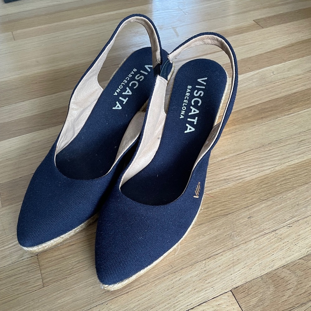 Viscata Navy Slingback Wedges - Picture 6 of 12